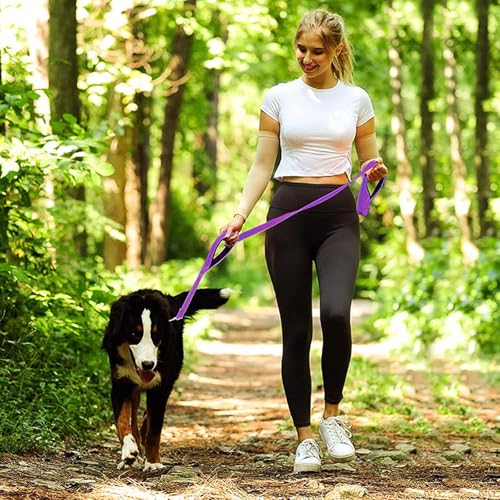 Jiozermi 10ft Dog Leash with 3 Handles, Heavy Duty Dog Lead with Padded Traffic Handle, Reflective Stitching Large Leash for Running Walking Training(Purple) - color: Purple