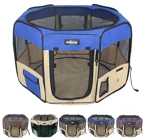 EliteField 2-Door Soft Pet Playpen (2 Year Warranty), Exercise Pen, Multiple Sizes and Colors Available for Dogs, Cats and Other Pets (36" x 36" x 24"H, Royal Blue+Beige) - color: Royal Blue+Beige, size: 36" x 36" x 24"H