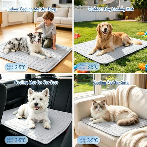 SOMOYA Dog Cooling Mat (Q-Max>0.4) Pet Cooling Pads Blanket Sleeping Kennel Mat,Ice Silk Cool Mat Pad Breathable Dog Bed Mats Beach for Large Dogs Cats (Grey, 27x39 in) - color: Grey, size: 27x39 in