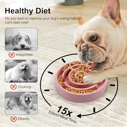 Slow Feeder Dog Bowls, Puzzle Dog Bowl with Anti-Slip, Slow Feeder & Non-Slip Design, Boredom and Anxiety Reducer, Suitable for All Breed Dogs and Cat - color: Pink