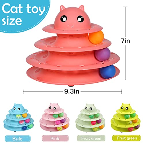 UPSKY 20 PCS Cat Toys - 3-Level Turntable Roller with Balls for Indoor Cats, Kitten Set with Teaser, Mice, Spring, and Various Ball Toys - color: B-20PCS-Red