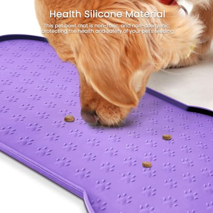 PWTAA Dog Food Mat Anti-Slip Silicone Dog Bowl Mat Thicker Pet Placemat Waterproof Cat Feeder Pad with Raised Edge Puppy Kitten Feeding Mats Suitable Small Medium-Sized Dogs Cats Eating Tray - color: Purple, size: 19.4" x 9.8"