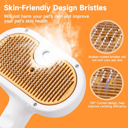Pet Steam Brush for Dog & Cat – 3-in-1 Spray Hair Removal Comb for Shedding & Grooming, Softens Fur & Reduces Static – Water Brush for Long & Short Coats, Bath-Hating Pets, Includes Waterless Shampoo - size: 7.8″-171ML