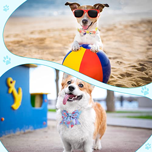 Reginary 100 Pieces Dog Bow Tie Collar Set Include 40 Dog Neckties, and 30 Puppy Bowties, 30 Collar Flowers, Adjustable Pet Ties Grooming for Small Medium Cats Pets Supply(Ocean) - style: Ocean