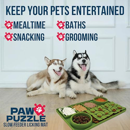 Palz&Co Paw Puzzle 2-in-1 Slow Feeder & Lick Mat for Dogs and Cats, Dry and Wet Food, Dishwasher Safe Silicone, Medium 12"x8", Purple - size: Medium