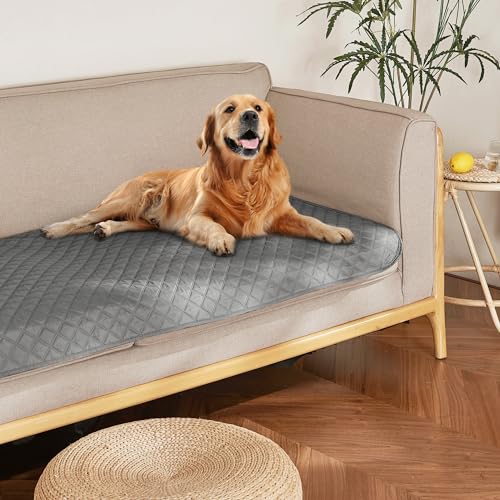 NICETOWN 100% Waterproof Dog Blanket Soft Pet Bed Cover Double Sided Reversible Protect Furniture Couch Sofa Car for Puppy Cat Kids (Dark Grey/Light Grey, 30x70 Inch, Pack of 1) - color: Dark Grey/Light Grey, size: 70"L x 30"W x 0.15"Th