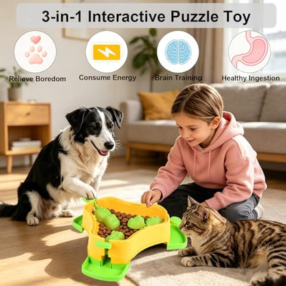Dog Cat Treat Dispenser Slow Feeder Toy, 3-in-1 Interactive Dog Puzzle Press Toys, Dog Enrichment Toy No-Slip Interactive Brain Training Toys for Smart Dog Cats (Yellow/Green) - color: Yellow/Green