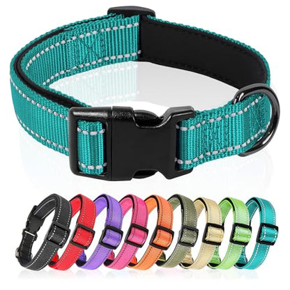 HEELE Dog Collar, Reflective Dog Collar, Soft Neoprene Padded Breathable Nylon Pet Collar Adjustable for Small Dogs, Turquoise, S(10.23-14.96") - color: Turquoise, size: Small (10.23-14.96")