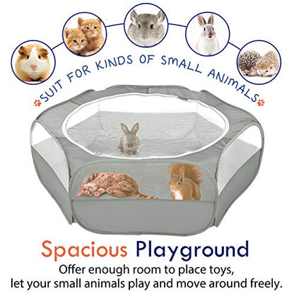 Pawaboo Small Animals Playpen, Waterproof Small Pet Cage Tent with Zippered Cover, Portable Outdoor Yard Fence with 3 Metal Rod for Chick/Kitten/Puppy/Guinea Pig/Rabbits/Hamster/Chinchillas,Light Gray - color: B-Gray