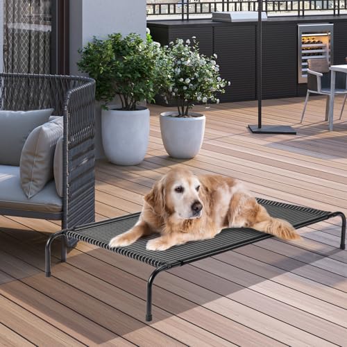 Cooling Elevated Dog Bed,Reinforced Large Cot Bed, Raised Outdoor Dog Hammock, Lifted Pet Platform with Frame &Washable Waterproof Teslin Mesh &Anti-Slip Feet,50" D x 31" W x 8" H
