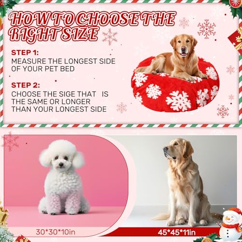 Oudain Dog Bed Cover 30 x 30 x 10 Red Snowflakes Waterproof Round Dog Bed Cover Replacement Washable for Round Dogs Beds Valentine's Day Christmas Winter Decor Scratch Resistant Mattress Protector - size: 30" X 30" X 10", style: Red and White Snowflakes