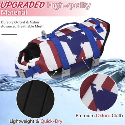 EMUST Dog Life Vests, Adjustable Dog Life Jacket with Rescue Handle, Dogs Flotation Vest for Small/Medium/Large Dogs, XS, FlagStar - color: FlagStar, size: XS