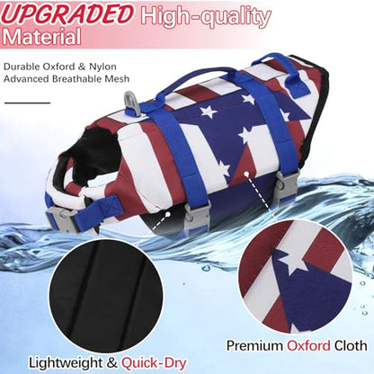 EMUST Dog Life Vests, Adjustable Dog Life Jacket with Rescue Handle, Dogs Flotation Vest for Small/Medium/Large Dogs, XS, FlagStar - color: FlagStar, size: XS