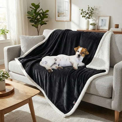 Dog Blankets for Large Dogs, Soft Fluffy Fleece Pet Blankets for Couch, Sofa, Dog Beds, Car Seats, Creat, Washable, 50x60 inches, Black - color: Black