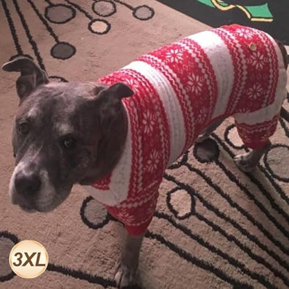 KYEESE Dog Christmas Pajamas, Warm Fleece Winter Dog Pajamas for Large Dogs, Soft Plush Holiday Pet Onesie with Snowflake Design, Lightweight Cozy Holiday Pet Jumpsuit, XXX-Large - size: 3XL (60-80LBS)