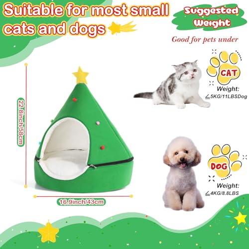 Beeveer Green Christmas Tree Cat House - 2 in 1 Foldable Cat Bed Tent with Self Warming Feature