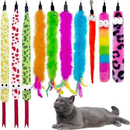Cat Wand Replacement Feather Worm Snake, 10 Pieces Cat Wand Attachments Assorted Snakes Worms Feathers Refill Toy for Indoor Cats (B) - color: 10 Worm Snake Refills (B)