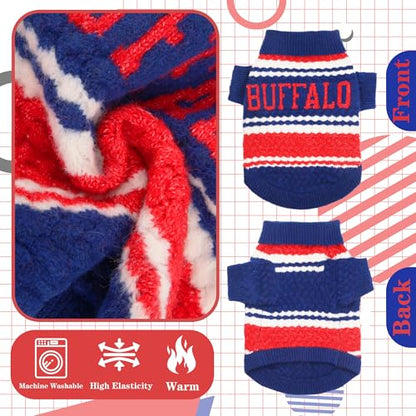 Buffalo Small Dog Sweater Football Theme Turtleneck Knit Dog Sweaters for Small Pets Warm Winter Cat Dog Clothes - color: blue&red, size: Small