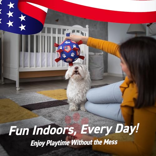 QDAN Dog Toys, Soccer Ball with Straps, Durable Dog Balls for Small Medium, Beach Pool Dog Water Toy (6 Inch) - color: Flag, size: 6 Inch
