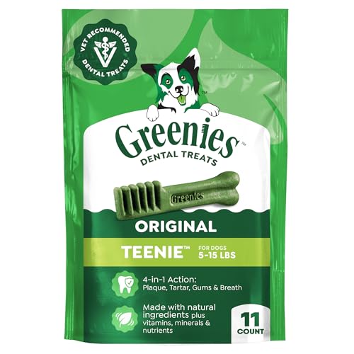 Greenies Veterinarian-Recommended Adult Natural Dental Dog Treats Teenie Size, Dog Dental Chews, Original Flavor, 3 oz. Pack, 11 Count (Pack of 6) - size: 11 Count (Pack of 6)