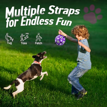 QDAN Dog Toys Soccer Ball with Straps - Dog Water Toy, Puppy Birthday Gifts, Durable Dog Balls for Small Medium Dogs （6 Inch） - color: Purple White, size: 6 Inch
