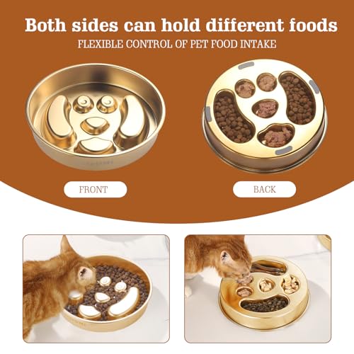 Golden Stainless Steel Slow Feeder Dog Bowls – Non-Slip Metal Dog Bowl for Large & Medium Breeds, Puppy Puzzle Feeder – 2 Cup for Small to Big Pets – Durable Slow Feed Dog & Cat Food Dish with Mat - color: Face With Mat-Golden