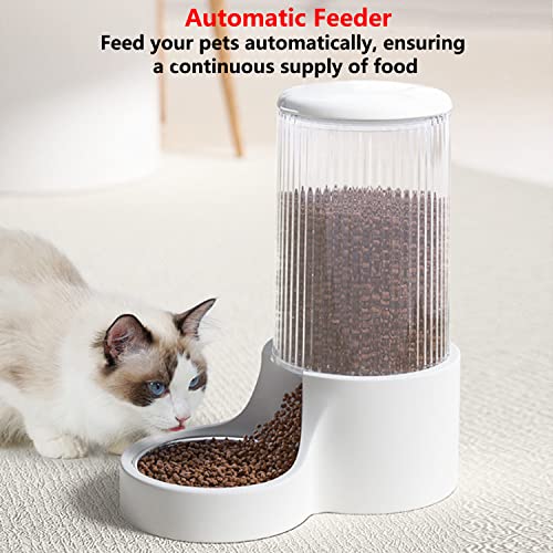 Automatic Cat Feeder, 3.8L Large Gravity Cat Food Dispenser with Detachable Top Lid, Visible Bottle and Stainless Steel Bowl for Pets (White) - color: White