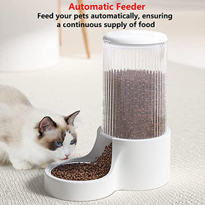 Automatic Cat Feeder, 3.8L Large Gravity Cat Food Dispenser with Detachable Top Lid, Visible Bottle and Stainless Steel Bowl for Pets (White) - color: White