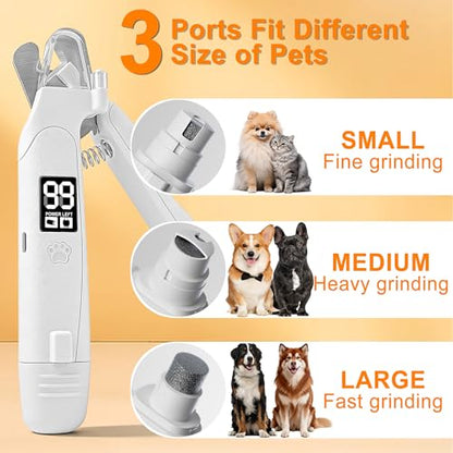 3 in 1 Pet Nail Clipper & Grinder with LED Lights, Ultra Quiet Electric Nail File, USB Rechargeable, 2 Speed Modes & Safety Guard for Small, Medium, Large Dogs and Cats