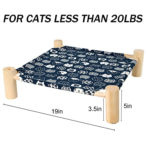 Pet Bed, Small, Elevated Cooling Hammock Bed, Wood, 19x19x5 inches, 20 lbs, Blue Cat, Indoor/Outdoor, Square, for Cats and Dogs - color: Blue Cat