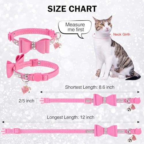 Rhinestone Cat Collar with Bow, Breakaway Elegant Female Diamond Cat Collars with Bell, Pink Leather Sparkly Bowtie Pet Collar for Girl Boy Small Kitten Puppy with Safety Buckle, 8-12" - color: Butterfly Pink, size: 8"-12" Cats / Mini Dogs