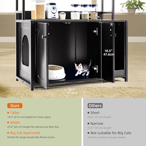 Garvee Cat Litter Box Enclosure with Shelves, 52'' Large Hidden Cats Furniture for Most Litter Box, Wood Enclosed Dog Proof Cat Kitty Cabinet with Scratch Mat Black - color: Black-1