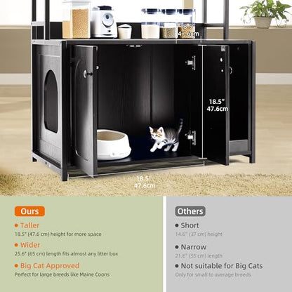 Garvee Cat Litter Box Enclosure with Shelves, 52'' Large Hidden Cats Furniture for Most Litter Box, Wood Enclosed Dog Proof Cat Kitty Cabinet with Scratch Mat Black - color: Black-1