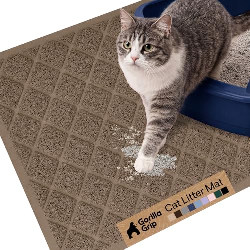GORILLA GRIP Cat Litter Box Mat, Water Resistant, US Designed Kitty Litter Trapping Mats, Easy to Clean, Scatter Control, Less Mess and Clean Floors, Kitten Supplies for Indoor Cats, 24x17 Brown - color: Brown, style: Small (24" x 17")