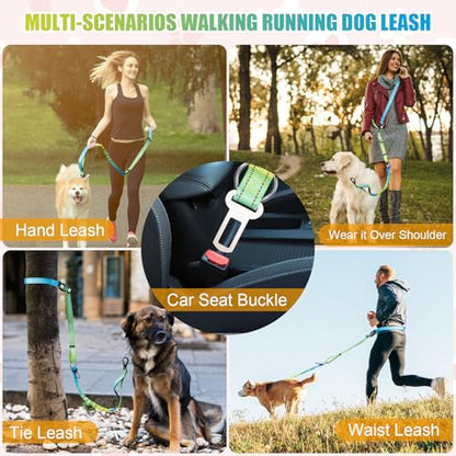 Heavy Duty Hands Free Dog Leash, 5-7 FT Reflective Adjustable Waist Dog Leash Belt with Padded Handles, Shock Absorbing Bungee and Car Seat Belt for Large Medium Dogs (Yellow Blue, XL) - color: Yellow Blue