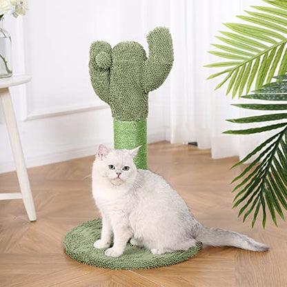 Amazon Basics Cat Scratching Post, Indoor Cactus with Natural Sisal for Kittens with Dangling Ball Toy, Medium, 25.6"H, Green - size: Medium - 25.6" H