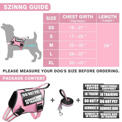 Service Dog Vest Harness and Leash Set+10 Patches,No Pull&Easy Walk Reflective Dog Harness with Soft Padded Handle for Training/Everyday,Fit Small/Medium/Large/Extra-Large Dogs (Pink L) - color: Pink, size: Large