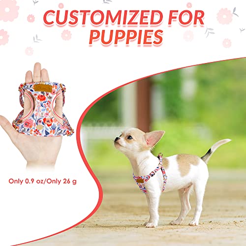 Lukovee Puppy Harness and Leash Set, No Pull Lightweight Soft Suede Adjustable Pet Harness Vest with Snap Buckle for Puppy Small and Medium Size Dog (Flower-XS) - color: Flower, size: X-Small ( 5.5-11lb )