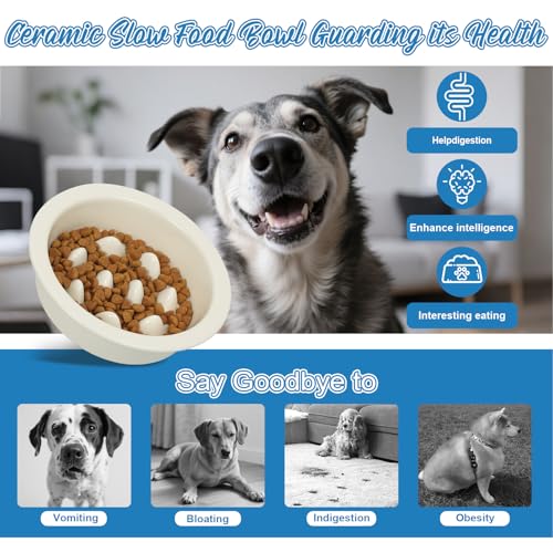 Ceramic Slow Feeder Dog Bowl 6.3inch Dog Food Dish Anti-Choking Puzzle Dogs Food Bowls Pet Slow Feeders Slows Down Eating Bloat Stop for Medium and Small Dogs and Cats