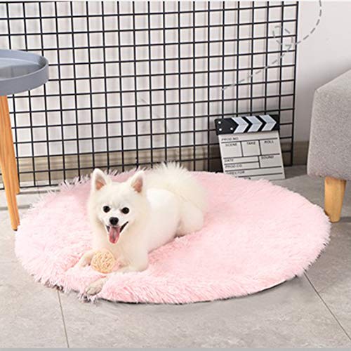 39 Inch Plush Dog Bed Mat Warm Fluffy Round Puppy Crate Pad with Anti-Slip Waterproof Bottom Soft Comfy Pet Kennel Mat for Small and Medium Dogs Sleeping(Light Pink) - color: Light Pink, size: 39 Inch