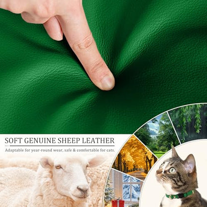Cat Collar Breakaway with D-Ring and Safety Buckle, Adjustable, Soft Sheep Leather and Lightweight for Kittens and Small Pets(Neck Fit 7.5"-11", Green) - color: Green（7.5" - 11"）