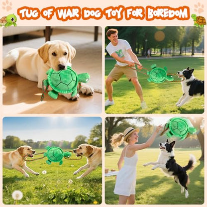 Large Turtle Dog Toys: Squeaky Dog Toys for Aggressive Chewers - Interactive Rope Tug of War Dog Toy - Puppy Chew Toy for Small/Meduim/Large Breeds - color: Dark Green