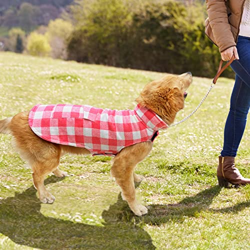 Classic Plaid Fleece Dog Coat - Windproof Warm Jacket with Pocket, Winter Pet Clothes Apparel for Small to Large Dogs (Pink, Medium) - color: Pink, size: Medium