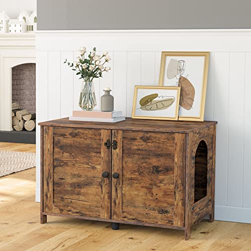 HOOBRO Litter Box Enclosure, Cat Litter Box Furniture with Removable Divider, Large Hidden Litter Box Furniture, Wooden Cat House, End Side Table, 31" L x 17.5" W x 19.7" H Rustic Brown BF03MW01G2 - color: Rustic Brown