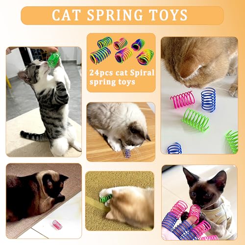 100Pcs Cat Toys Assortment for Indoor Cats, Interactive Kitten Toys Variety Pack with Mice Toys, Sparkle Balls, Soft Pom Poms & Spring Toys, Kitten Starter Kit for Boredom & Exercise