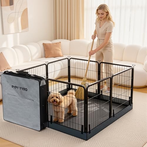 Dog Playpen with Bottom and Storage Bag, 24" H 8 Panels Puppy Pen with Square Bottom, Heavy Duty Dog Fence for Puppies/Small Dogs - style: 24"H 8Panels