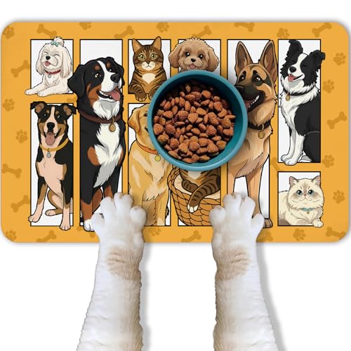 Dog Food Mat for Pet Cat Food Mat, Cute Absorbent Quick Dry Dog Bowl Mats for Food and Water, Non-Slip Cat Pet Feeding Mats for Floor Placemats 12"x20" - color: Orange, size: 20"L x 20"W