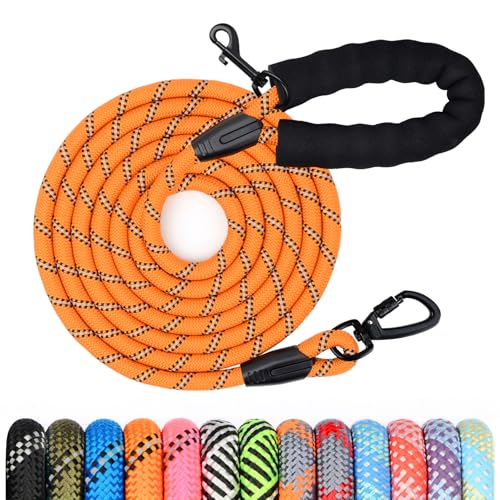 Long Leash for Dog Training 6FT/ 10FT/ 15FT/ 30FT/ 50FT/ 100FT, Reflective Nylon Rope Lead with Comfortable Padded Handle for Large Medium Small Dogs Walking, Playing, Camping - color: Orange, size: 15FT* 1/3"