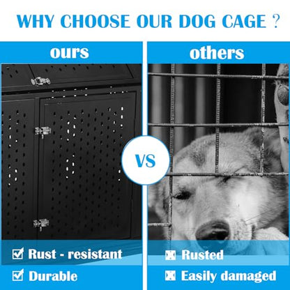 44 inch Heavy Duty Dog Crate with Wheels, Indestructible Escape-Proof Dog Kennel with Locking Latch and Double Door, Large XL Cage Indoor for Large and Medium Dog with Removable Tray - size: 43.3"L x 29.5"W x 46.1"H