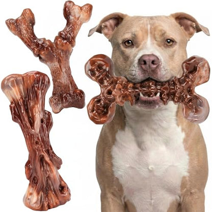 Kseroo 3-Pack Indestructible Dog Chew Toys for Aggressive Chewers: Bacon Flavored Rock-Hard Solid Nylon, Tough Dog Bones for Medium/Large Dogs 25-90lbs, Heavy Duty Dog Toys to Keep Them Busy, Brown-XL - color: 3PC-Bacon-Brown